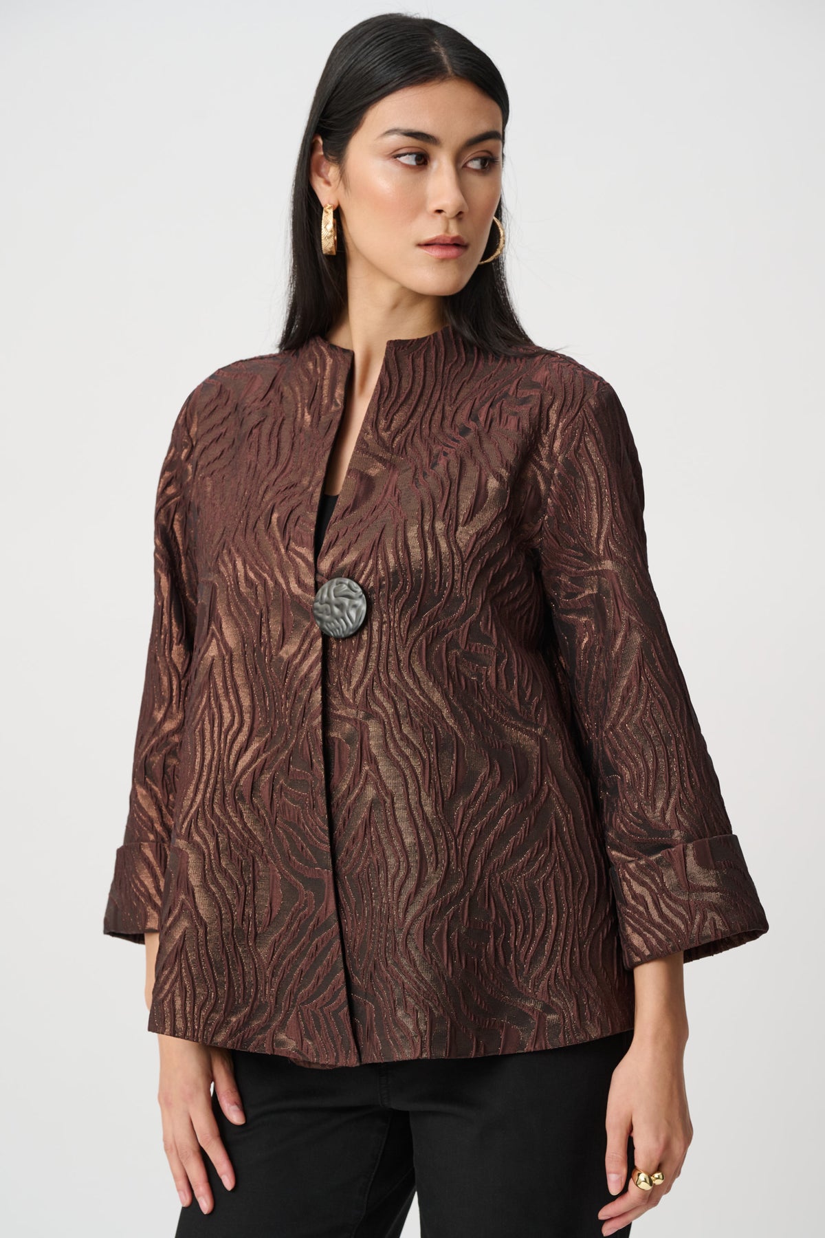 Joseph Ribkoff 263084 Giacca a trapezio in tessuto jacquard con stampa animalier